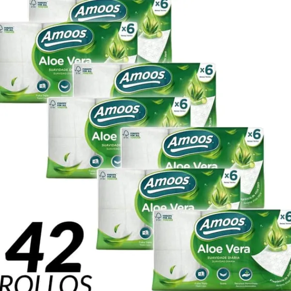 Papirlommetørklæder>Toiletpapir, Tredobbelt Lag Blødhed, Aloe Vera Infunderet, Fornyelige Ressourcer, Pakke med 42 ruller