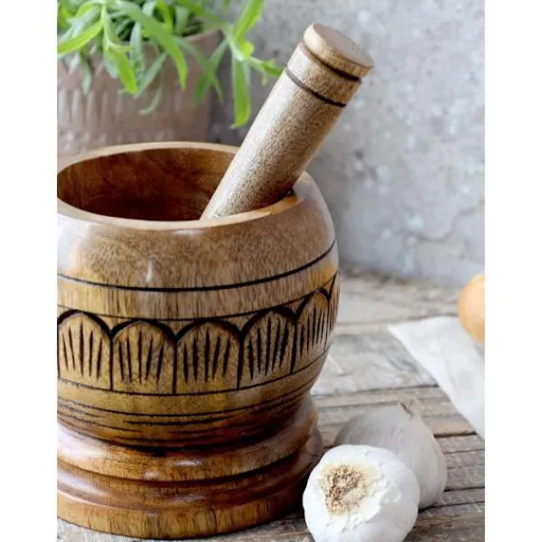 Chic Antique Mortere & Pistiller>Tours Morter i træ m. udskæringer