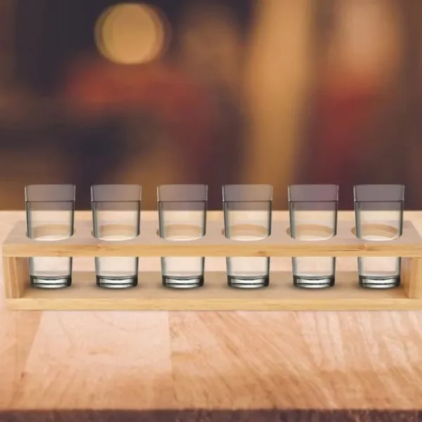 Vinflaskeholdere>Træ Skrivebord Enkelt Række 6 Flasker Vinkopreol Glasholder Displayhylde Organizer 6 Huller