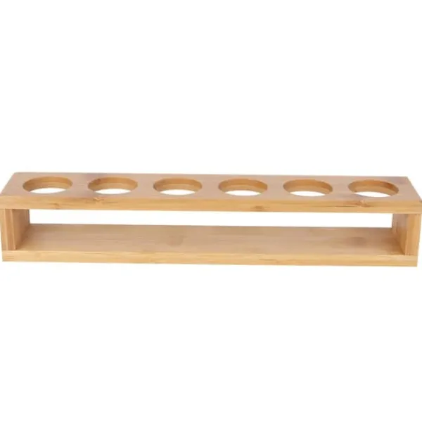 Vinflaskeholdere>Træ Skrivebord Enkelt Række 6 Flasker Vinkopreol Glasholder Displayhylde Organizer 6 Huller