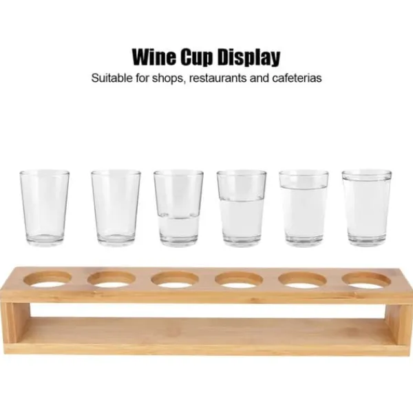 Vinflaskeholdere>Træ Skrivebord Enkelt Række 6 Flasker Vinkopreol Glasholder Displayhylde Organizer 6 Huller