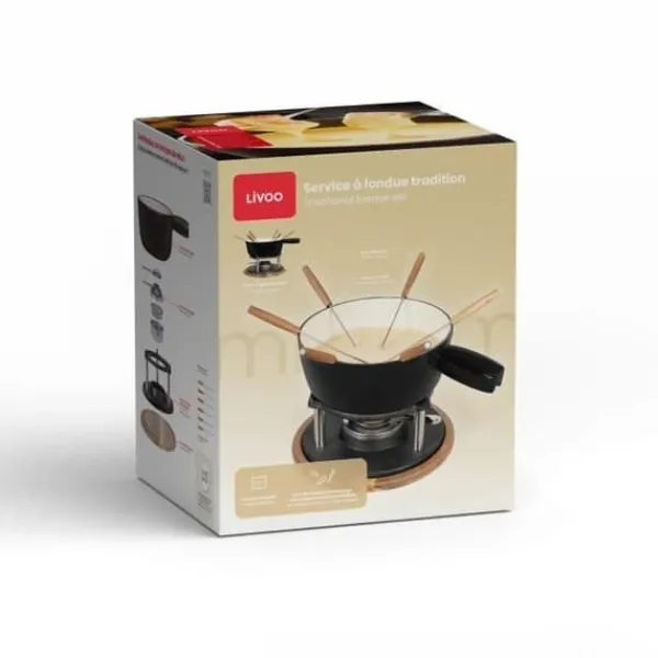Fonduesæt>Traditionellt fondueset - LIVOO - MEN426N - 2,6L - 6 personer - Emaljerat gjutjärn - 6 gafflar - Caquelon lämplig för alla värmekällor