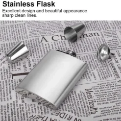 Tragt til spiritusflaske i rustfrit stål, 7 oz, med to vinkopper, sæt til fødselsdagsgave (børstet) Outlet