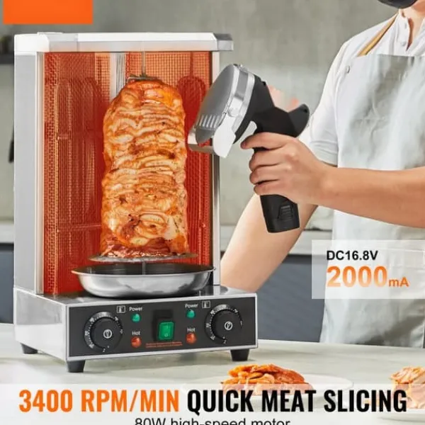 Trådløs elektrisk shawarma kniv til kebab og doner - 2 skarpe blade til nemt kødskæring. Discount