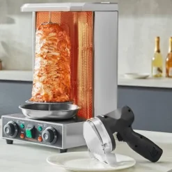 Trådløs elektrisk shawarma kniv til kebab og doner - 2 skarpe blade til nemt kødskæring. Discount