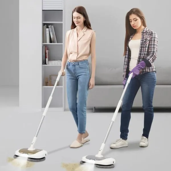 Damprensere>Trådløs elektrisk spinmoppe med spand, 150 RPM, 400 ml vandtank, til gulve og vinduer, gul