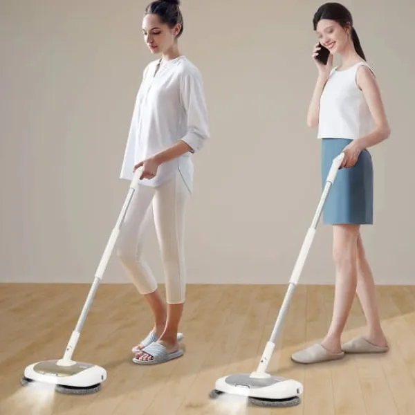 Damprensere>Trådløs elektrisk spinmoppe med spand, 150 RPM, 400 ml vandtank, til gulve og vinduer, gul