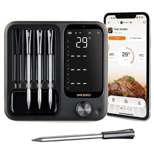 Trådløs Kødtermometer, 4 Prober, WiFi og Bluetooth Forbindelse,4 sonder Best
