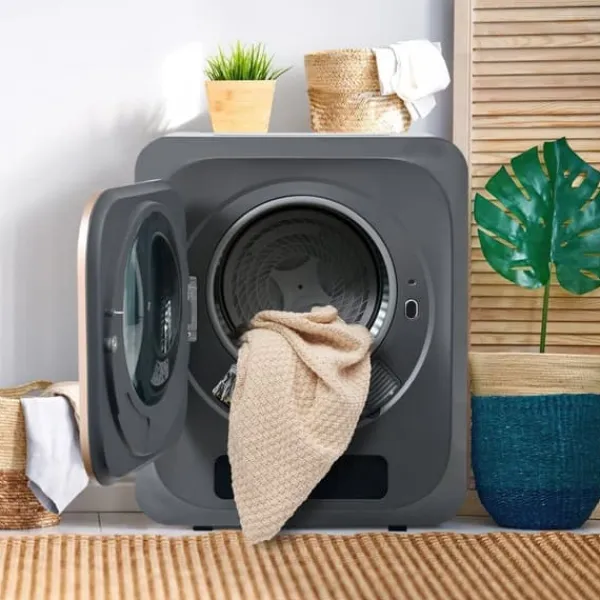 Tørretumblere>Tørretumbler 3-4 kg i rustfrit stål, 850 W med multifiltersystem, 6 programmer og overophedningsbeskyttelse (vægmontering)