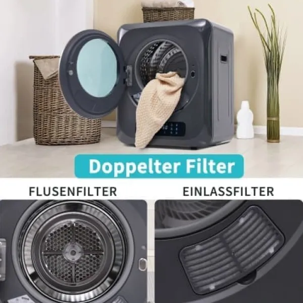 Tørretumblere>Tørretumbler 2,5 kg (op til 4 kg) Rustfrit stål 850W – 6 programmer, multifunktioner, multifilter, overophedningsbeskyttelse, vægmonterbar