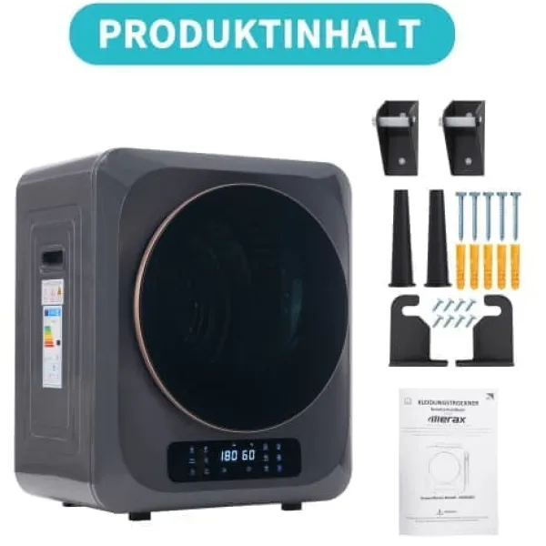 Tørretumblere>Tørretumbler 2,5 kg (op til 4 kg) Rustfrit stål 850W – 6 programmer, multifunktioner, multifilter, overophedningsbeskyttelse, vægmonterbar