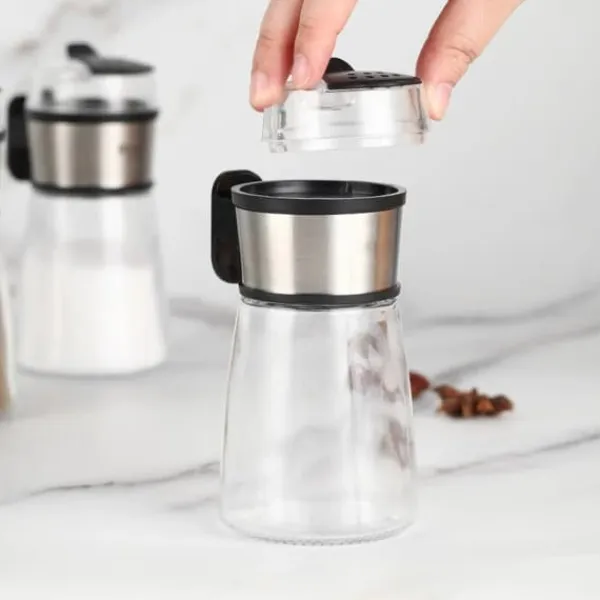 Salt- & Peberstrøere>Tryk-Type Saltbeholder, Miljøvenligt Glas, Nem Udløsning, Alsidig Krydderbeholder
