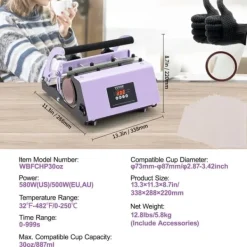 Tumbler Varmepressemaskine, Dobbelt Station, Justerbare Trykindstillinger,Lilla B 12.8lbs Sale