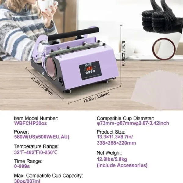 Tumbler Varmepressemaskine, Dobbelt Station, Justerbare Trykindstillinger,Lilla B 12.8lbs Sale
