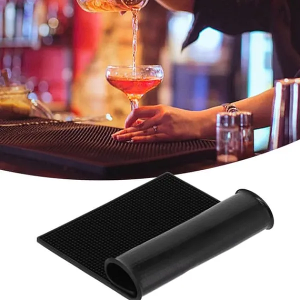 Bordskånere Til Glas>Tyk Barmåtte Skridsikker Gummimåtte Dækkeserviet Til Køkken Hotel Restaurant Café Sort (30x15cm 11.8x5.9in)