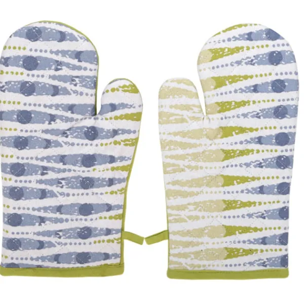 Grydelapper & Grillvanter>Tykke tekstil køkkenhandsker par NICOLE 100% bomuld art. 52359 mønster 8 farver grøn hvid blå