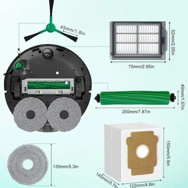 Støvsugertilbehør>Udskiftningssæt til iRobot Roomba Plus 405 støvsugerrobot - hovedbørster, filtre, sidebørster og mere