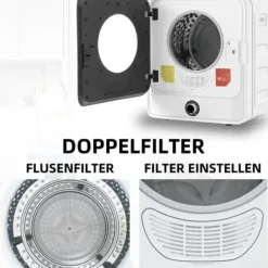 Udsugningstørrer, 3 kg kapacitet (op til 4,5 kg), rustfrit stål, 830 W, multifiltrering, 5 programmer, overophedningsbeskyttelse