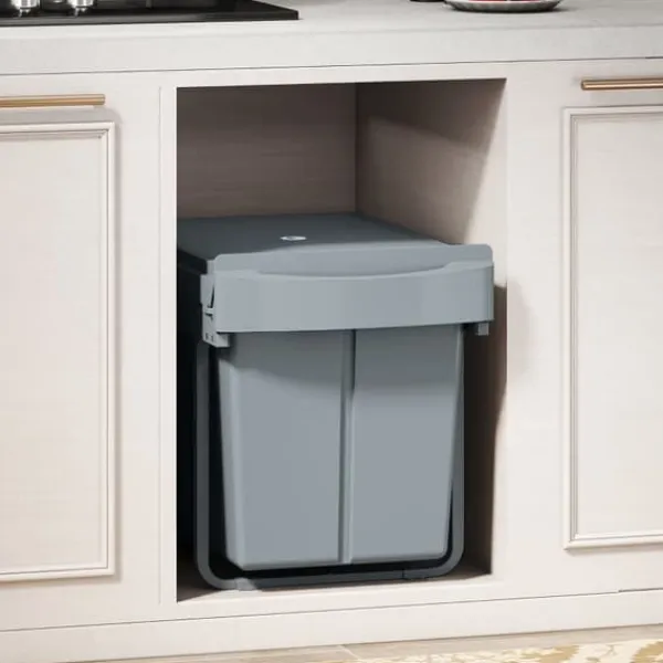 Affaldssorteringsspande>Udtræksbeholder, 2 x 20 liter, aftagelige beholdere, plastik, metal, grå