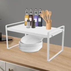 Udvidelig køkkenhylde, teleskopisk skabsindsats, til køkkenskabe og bordplader, hvid Outlet