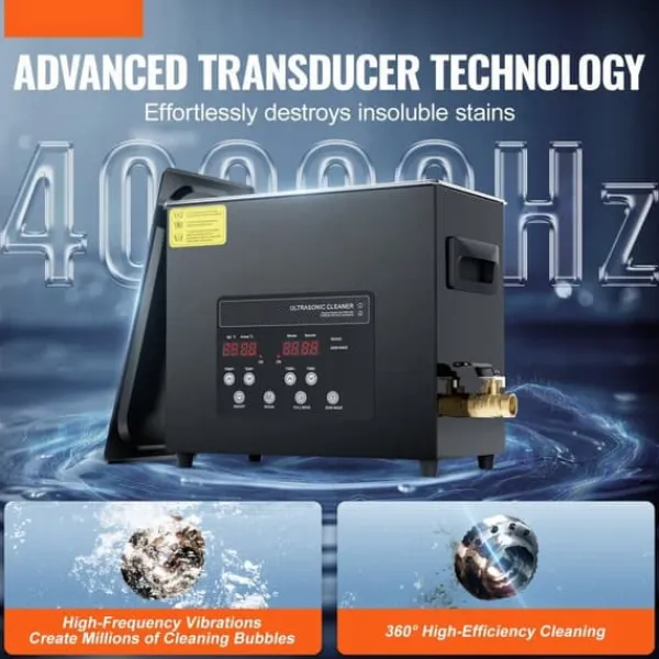 Ultralydsrenser>Ultra Sonic Rengøringsmaskine 6L, med Kurvvarmer og Timer, 180W Power Efficiency