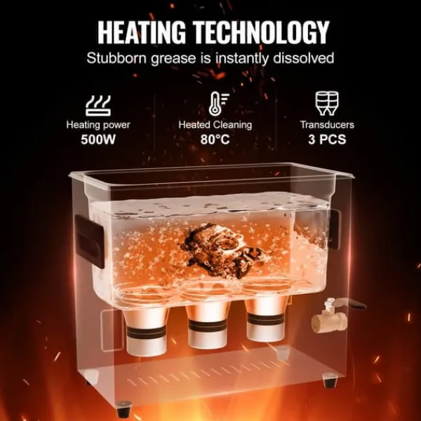 Ultralydsrenser>Ultra Sonic Rengøringsmaskine 6L, med Kurvvarmer og Timer, 180W Power Efficiency