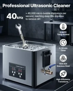 Ultralydsrenser - Professionel industriel 15 L - 240 W - 40 kHz - Rustfrit stål - Digitalt display - Rengøringskurv - Til dele & karburatorer Sale