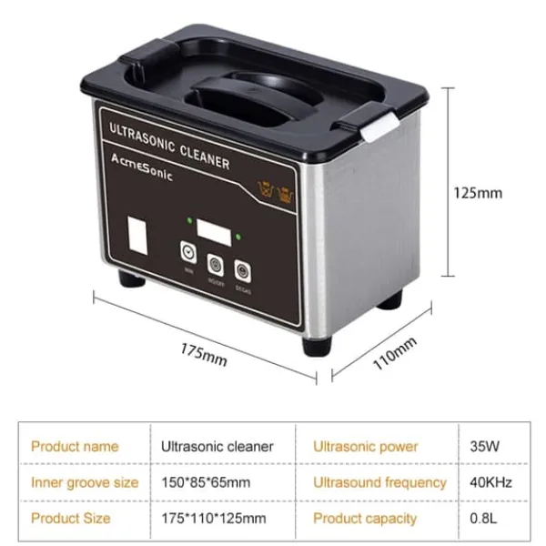 Ultralydsrenser - Rensemaskine - Kapacitet 800 ml - Effekt 35 W - Spænding 220 V - Til ure, briller, proteser, barbermaskiner - Sort Sale