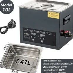 Ultralydsrenser, Digital Kontrol, Opvarmningsfunktion,10L-240W-220V, EU Clearance