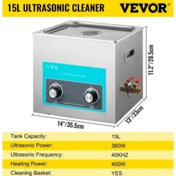 Ultralydsrenser>Ultralydsrenser, Justerbar Opvarmning, Tank af 304 Rustfrit Stål,15 Liter