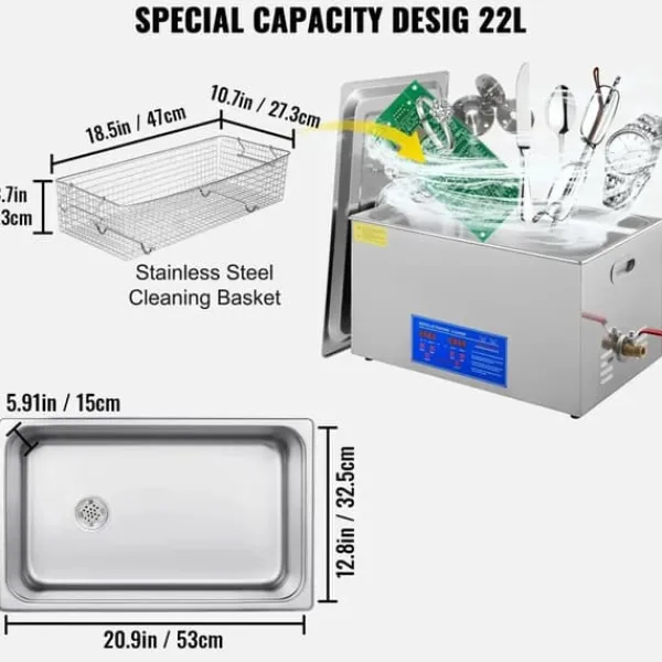 Ultralydsrenser, 40kHz frekvens, rustfrit stål konstruktion,22L JPS-80A Clearance