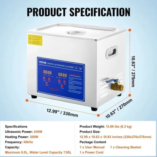 Ultralydsrenser>Ultralydsrenser, 40kHz frekvens, rustfrit stål konstruktion,10L JPS-40A