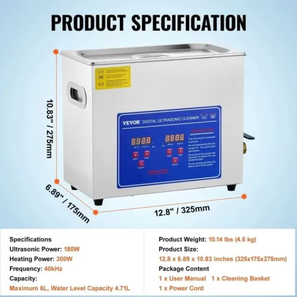 Ultralydsrenser>Ultralydsrenser, 6L kapacitet, justerbar temperatur,4.7-6L