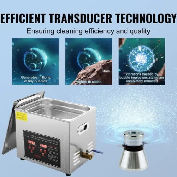 Ultralydsrenser>Ultralydsrenser med digital timer og varme, professionel til smykker, briller, ure og små deler (10L) i rustfrit stål.