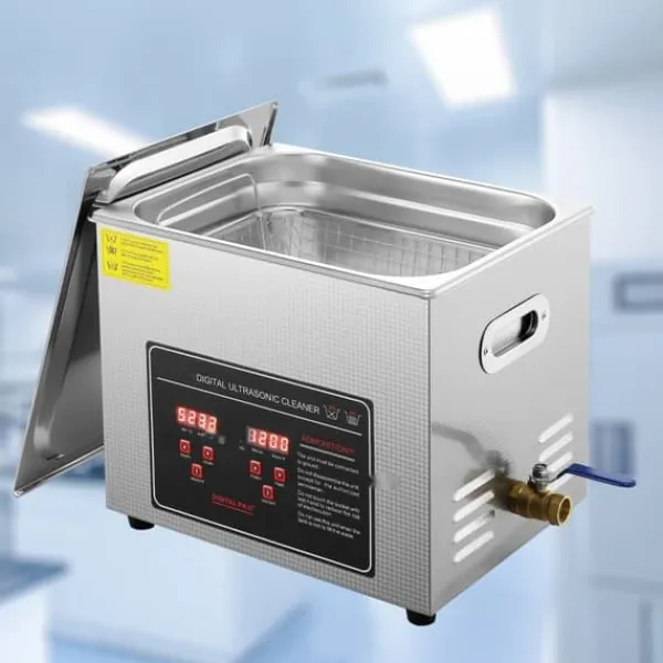 Ultralydsrenser>Ultralydsrenser med digital timer og varme, professionel til smykker, briller, ure og små deler (10L) i rustfrit stål.