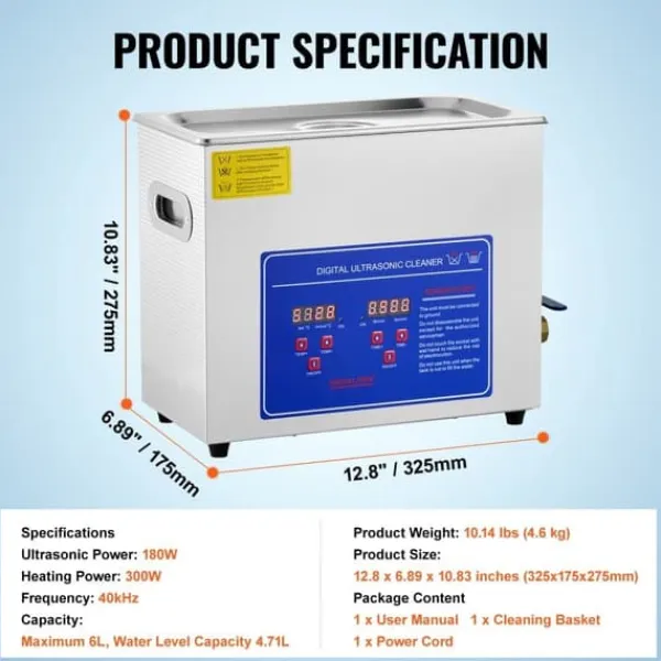 Ultralydsrenser>Ultralydsrensningsmaskine SM® - 6L, 240V, 200W, rustfrit stål, sølv, til glas, smykker, tandproteser