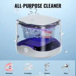 Ultrasonic Cleaner 200ML til tandproteser, Retainer Cleaner med UV, effektiv rengøring, hurtig og skånsom behandling.