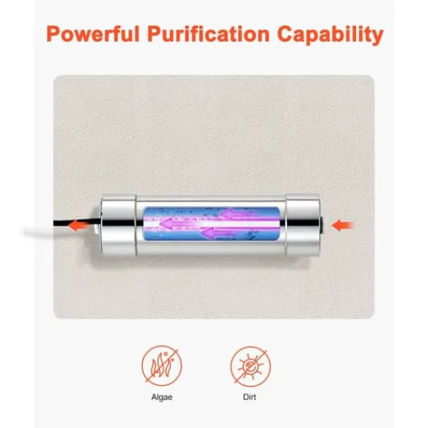 Vandfiltre>UV-vandrenser - UV-vandfilter til hele huset - 8 W - 220 V - Rustfrit stålhus - Kvartshylster - Kapacitet 1 GPM (3,8 l/min)