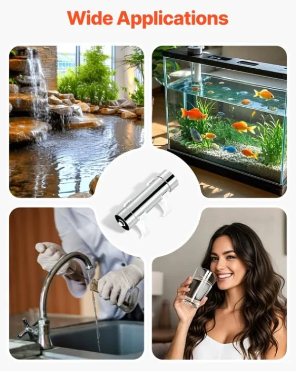 Vandfiltre>UV-vandrenser - UV-vandfilter til hele huset - 8 W - 220 V - Rustfrit stålhus - Kvartshylster - Kapacitet 1 GPM (3,8 l/min)
