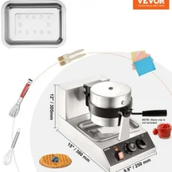 Vaffeljern, Rundt Drejeligt Non-stick 1300W, 25x38,5x30,5 cm, Rustfrit Stål Sale