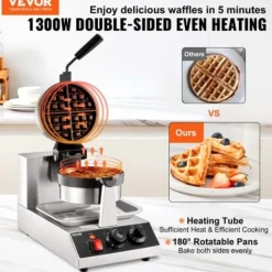 Vaffeljern, Rundt Drejeligt Non-stick 1300W, 25x38,5x30,5 cm, Rustfrit Stål Sale