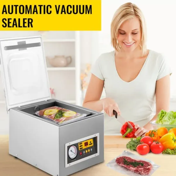 Vakuumforsegler, Motoreffekt 120W, Forseglingslængde 10,2 tommer, Forseglingsbredde 0,3 tommer, Vakuumpumpehastighed 3 m³/t, Dimensioner 12,9 x 10 Sale