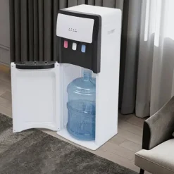 Vanddispenser og Køler - Gulvstående - Bundbetjent - Varm & Kold - Spænding 220V - EU-stik - Opvarmning 500W, Køling 75W - Hvid Outlet