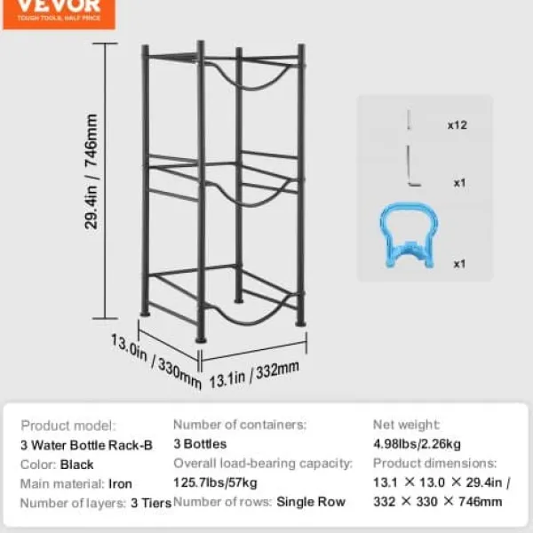 Vinflaskeholdere>Vandflaskeholder, 33,2x33x74,6 cm, Sort, Jern