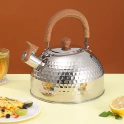 Vandkedel i rustfrit stål med fløjte, stor kapacitet, fladbundet til gaskomfur, kog vand 2L, hammer Best