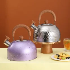 Vandkedel i rustfrit stål med fløjte, stor kapacitet, fladbundet til gaskomfur, kog vand 2L, hammer Best