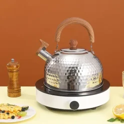 Vandkedel i rustfrit stål med fløjte, stor kapacitet, fladbundet til gaskomfur, kog vand 2L, hammer Best