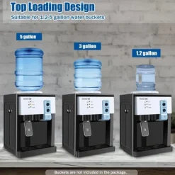 Vandkøler & vanddispenser - Topfyldt bordmodel - 19 L (5 gal) - Varmt & koldt vand - 110V - Rustfrit stål & PP - Sort