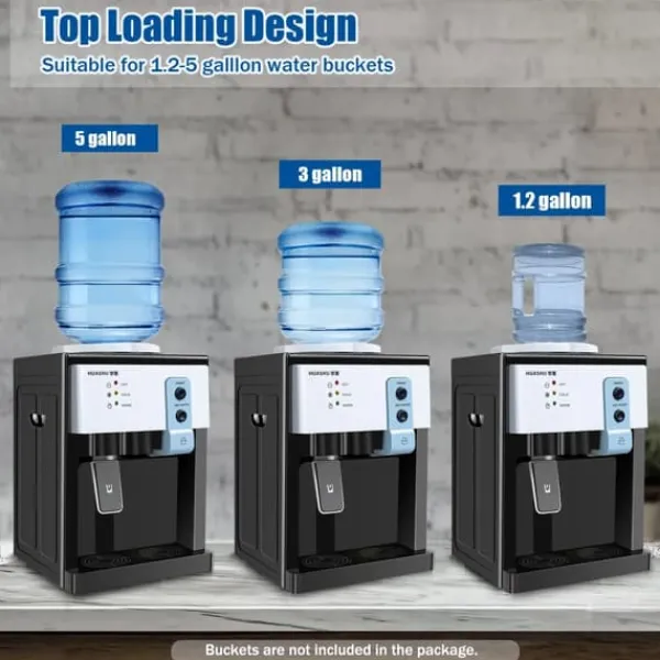 Vandkøler & vanddispenser - Topfyldt bordmodel - 19 L (5 gal) - Varmt & koldt vand - 110V - Rustfrit stål & PP - Sort