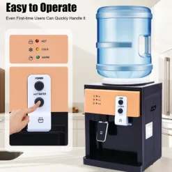 Vandkøler Dispenser, Dobbelt Spændingssupport, 550W Opvarmningskraft, 75W Kølekapacitet, 8℃ Minimum Køling, 95℃ Maksimum Opvarmning Clearance